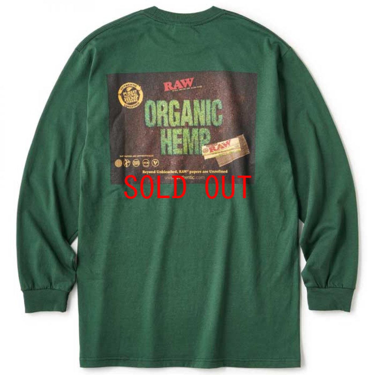 画像4: × Raw Organic L/S Tee 半袖 Tシャツ Green グリーン ローリング ペーパー RAWペーパー コラボレーション  (4)