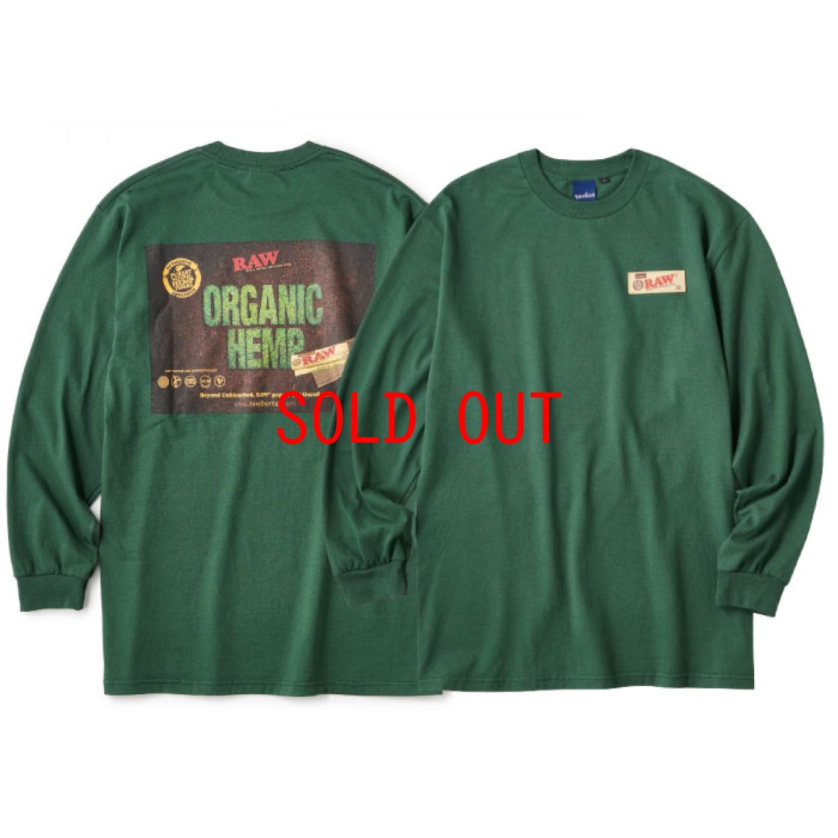 画像2: × Raw Organic L/S Tee 半袖 Tシャツ Green グリーン ローリング ペーパー RAWペーパー コラボレーション  (2)