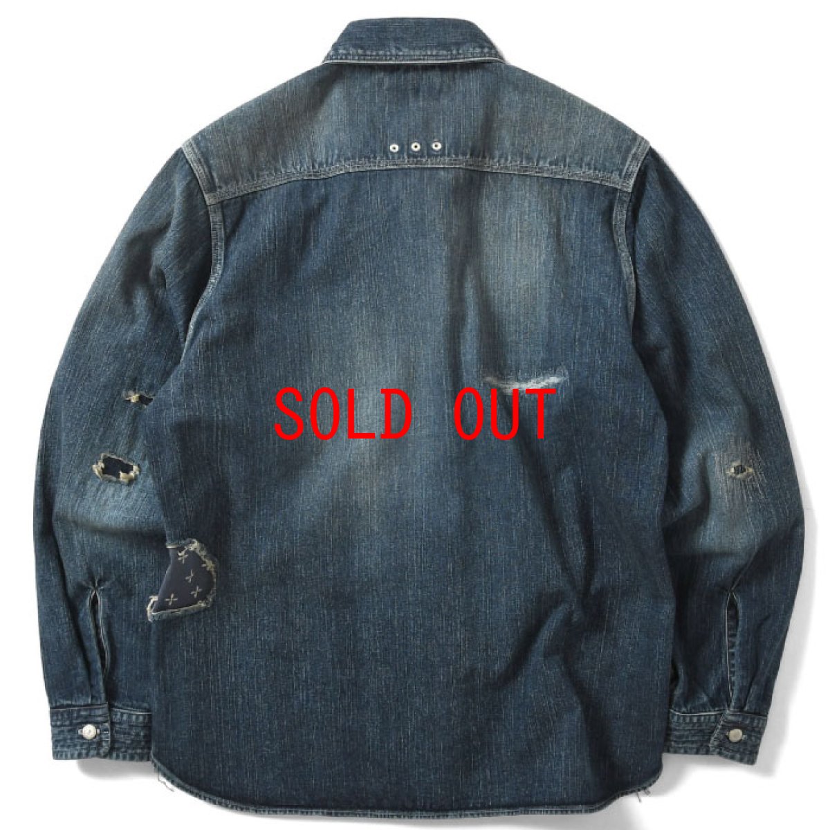 画像2: Washed Denim Shirt デニム シャツ 長袖 Vintage ビンテージ Damage ダメージ Paisley ペイズリー Indigo Blue ブルー by Lafayette ラファイエット  (2)
