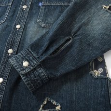 画像5: Washed Denim Shirt デニム シャツ 長袖 Vintage ビンテージ Damage ダメージ Paisley ペイズリー Indigo Blue ブルー　by Lafayette ラファイエット  (5)