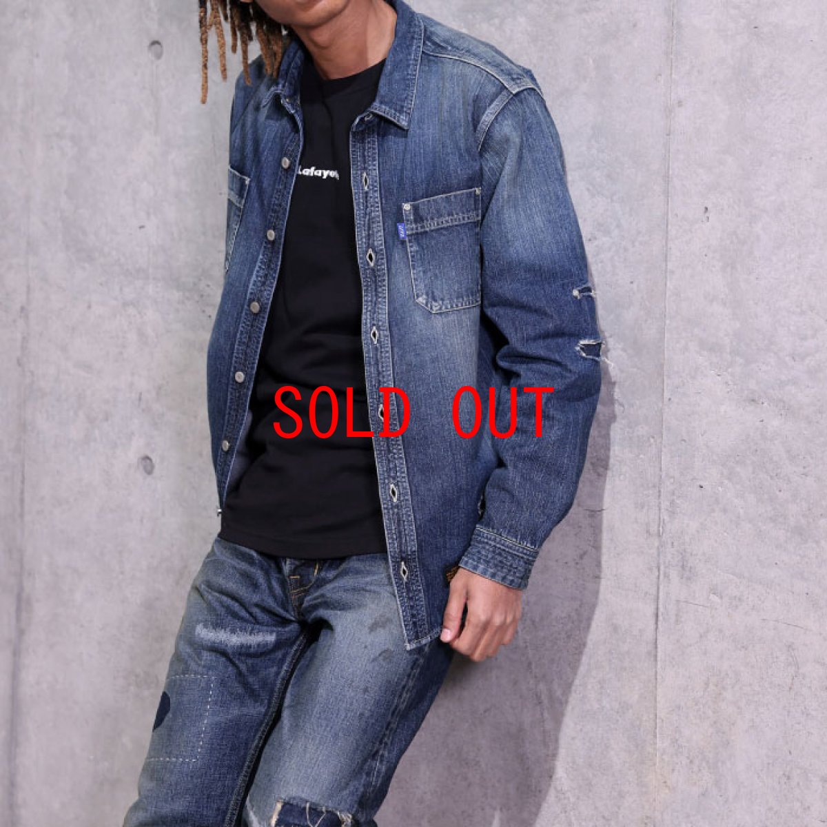 画像11: Washed Denim Shirt デニム シャツ 長袖 Vintage ビンテージ Damage ダメージ Paisley ペイズリー Indigo Blue ブルー by Lafayette ラファイエット  (11)