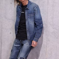 画像11: Washed Denim Shirt デニム シャツ 長袖 Vintage ビンテージ Damage ダメージ Paisley ペイズリー Indigo Blue ブルー　by Lafayette ラファイエット  (11)