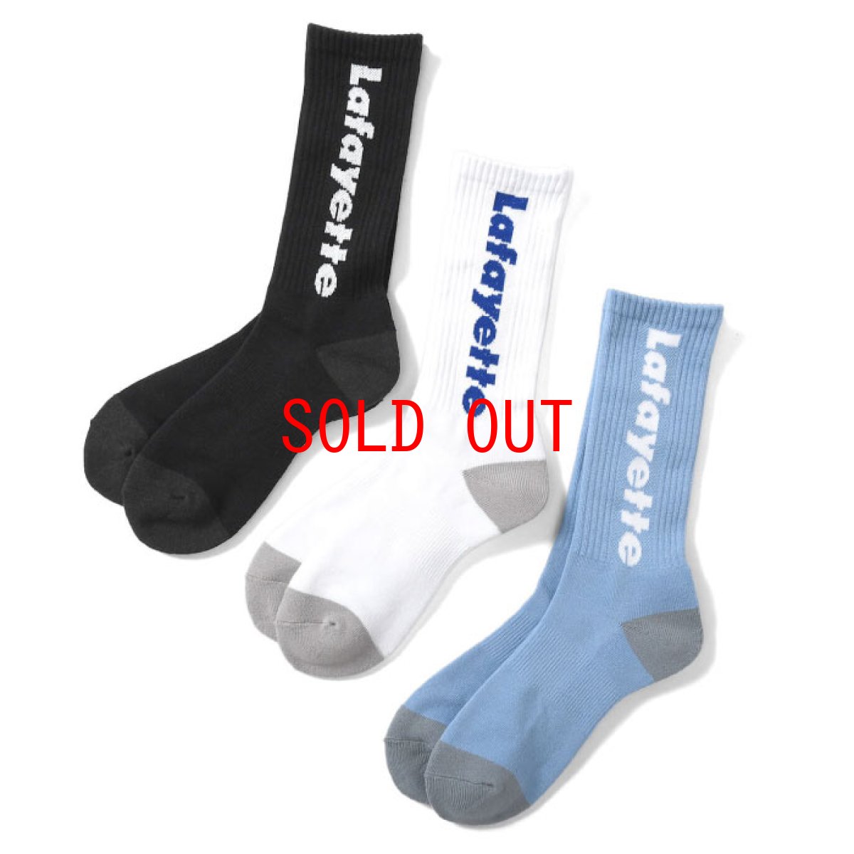 画像1: Logo Socks ソックス 靴下 ジャガード ハイソックス 抗菌防臭 吸汗速乾 Black White Light Blue ブラック ホワイト ライト ブルー by Lafayette ラファイエット  (1)