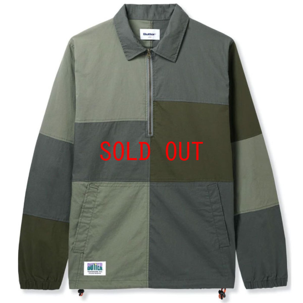 画像1: Patchwork Pullover Shirts Jacket パッチワーク プルオーバー シャツ ジャケット ハーフ ジップ Army Green グリーン (1)