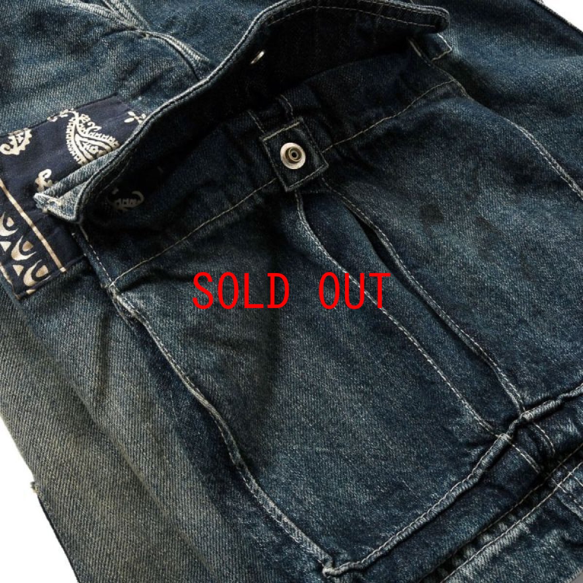 画像9: Washed Denim Shorts デニム ショーツ カーゴ ショート パンツ Vintage ビンテージ Paisley ペイズリー (9)