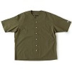 画像2: Curveball seersucker baseball shirt シアサッカー ベース ボールシャツ ストレッチ BIGシルエット ベース ボールシャツ カットソー Olive Green オリーブ グリーン (2)