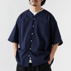 画像1: Curveball seersucker baseball shirt シアサッカー ベース ボールシャツ ストレッチ BIGシルエット ベース ボールシャツ カットソー Navy ネイビー (1)