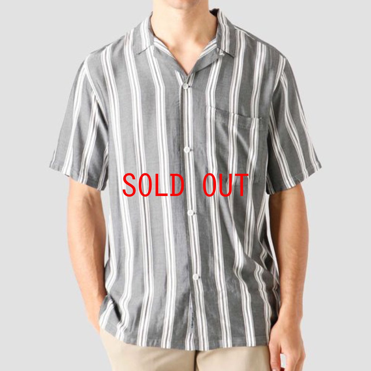 画像4: Foley S/S Shirt オープンカラー ストライプ 半袖 シャツ Black Wax rinsed White (4)