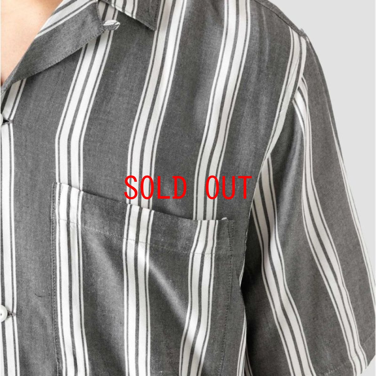 画像6: Foley S/S Shirt オープンカラー ストライプ 半袖 シャツ Black Wax rinsed White (6)