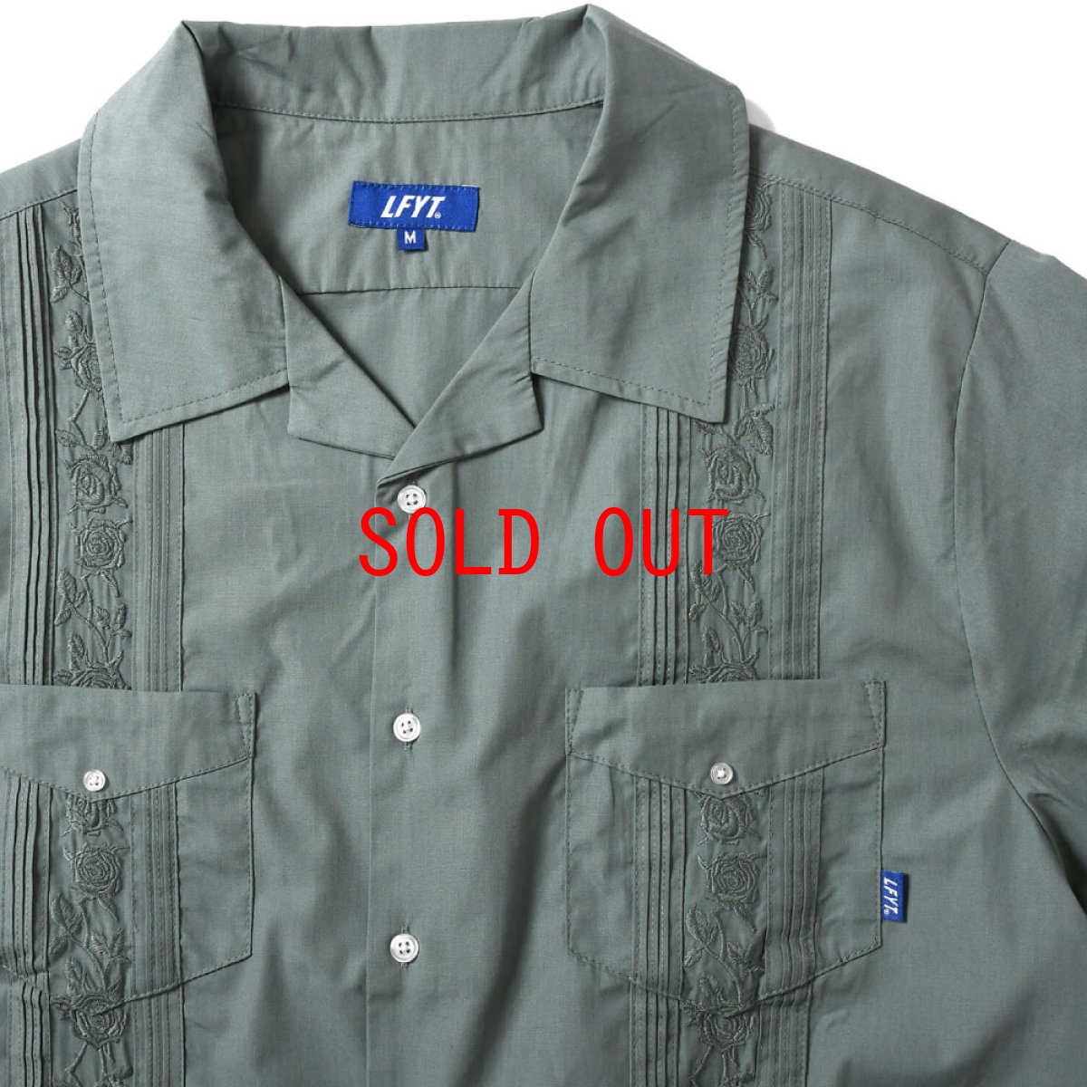 画像4: Rose Cuban S/S Shirt 半袖 キューバ シャツ embroidery 刺繍 ローズ Olive Green (4)