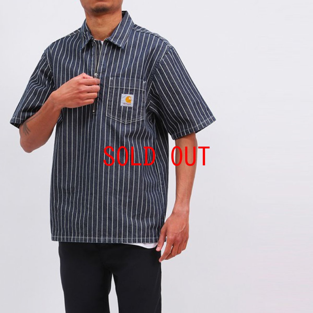 画像1: Trade S/S Half Zip Stripe Shirt ハーフ ジップ ストライプ 半袖 シャツ  (1)