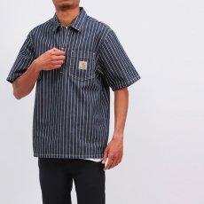 画像1: Trade S/S Half Zip Stripe Shirt ハーフ ジップ ストライプ 半袖 シャツ  (1)