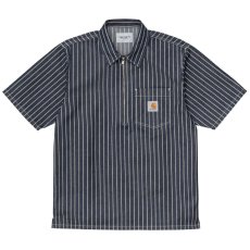 画像2: Trade S/S Half Zip Stripe Shirt ハーフ ジップ ストライプ 半袖 シャツ  (2)