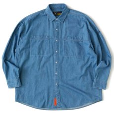 画像2: Blueslit L/S Denim Shirt 6oz 長袖 ボタンダウン デニム シャツ BIG シルエット Blue ブルー (2)