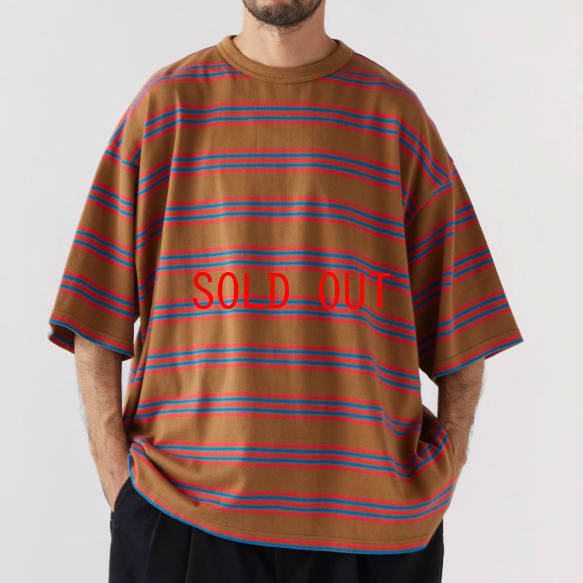 画像5: Bigba S/S Border Cut & Saw Tee カットソー 半袖 Tシャツ Camel Brown (5)