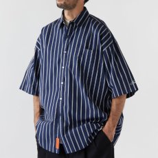 画像1: Shineline S/S Stripe Shirts ストライプ 半袖 シャツ オーバー サイズ Navy (1)