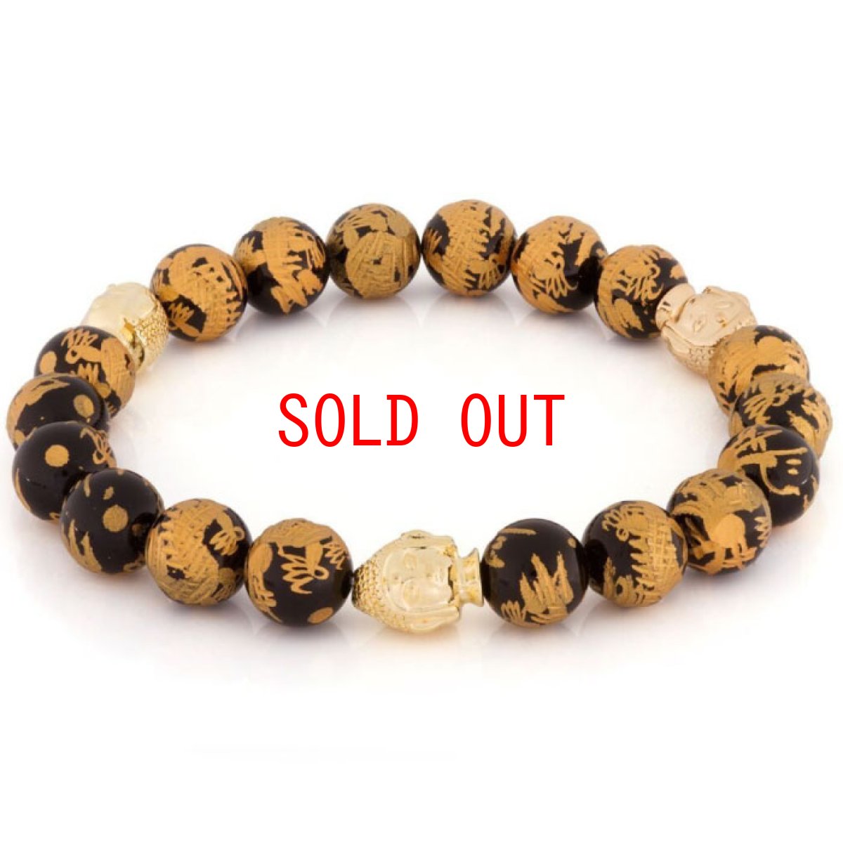 画像1: onyx gold dragon buddha bead meditation bracelet 約20cm オニキス ビーズ ブッダ ブレスレット (1)