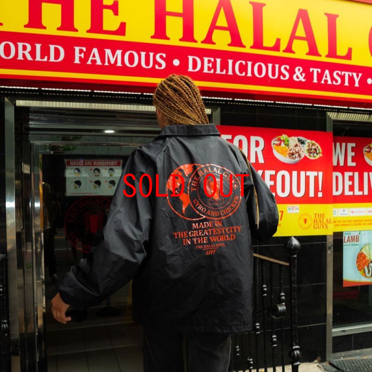 画像1: × The Halal Guys Logo Coaches Jacket ハラル ガイズ ロゴ コーチ ジャケット Black (1)