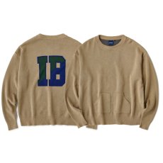 画像1: IB Varsity Knit バーシティー ニット コットン カレッジ ロゴ Sand Beige (1)