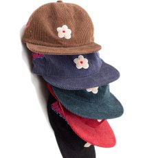 画像1: Daisy Corduroy 6 Panel Cap コーデュロイ 刺繍 キャップ 帽子 Navy Brown Burgundy Green (1)