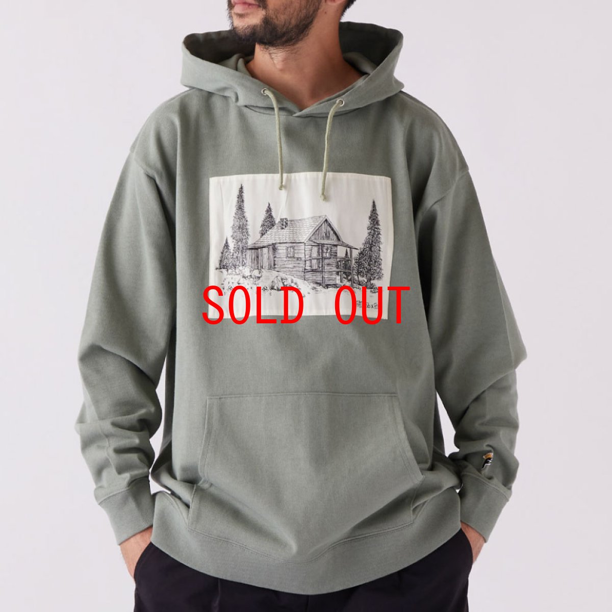 画像1: × FOS × Sb M.F. "CABIN-P" Cut & Saw Hoodie トリプル コラボ カットソー パーカー Heroin Skateboards 13oz Green (1)