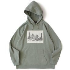 画像2: × FOS × Sb M.F. "CABIN-P" Cut & Saw Hoodie トリプル コラボ カットソー パーカー Heroin Skateboards 13oz Green (2)