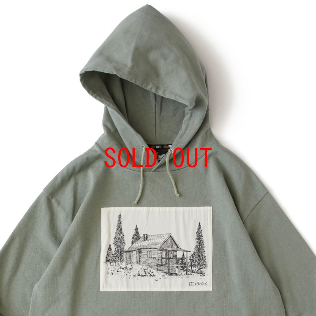 画像4: × FOS × Sb M.F. "CABIN-P" Cut & Saw Hoodie トリプル コラボ カットソー パーカー Heroin Skateboards 13oz Green (4)
