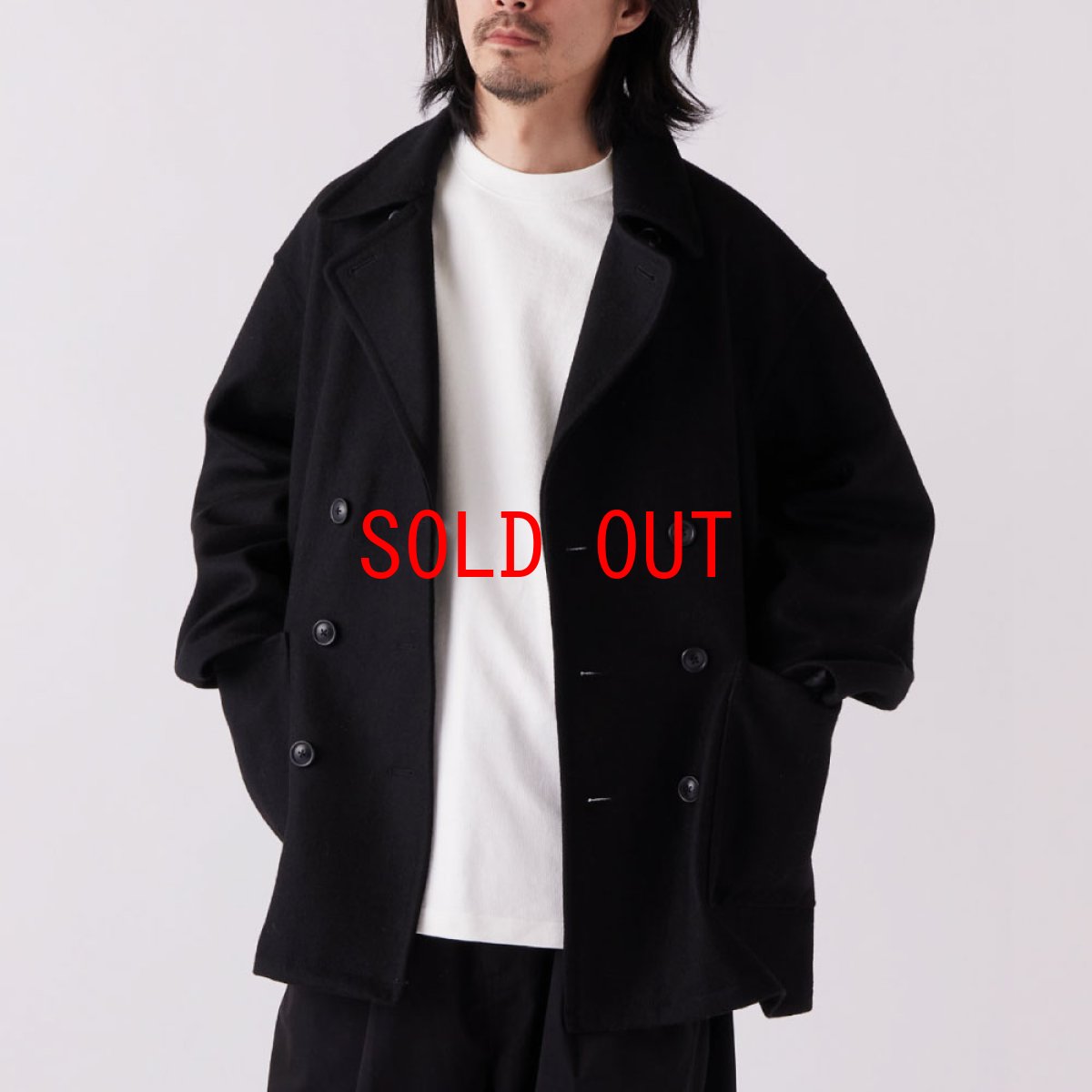画像4: Pover P-Coat ウール メルトン Pコート ジャケット リラックス Black  (4)
