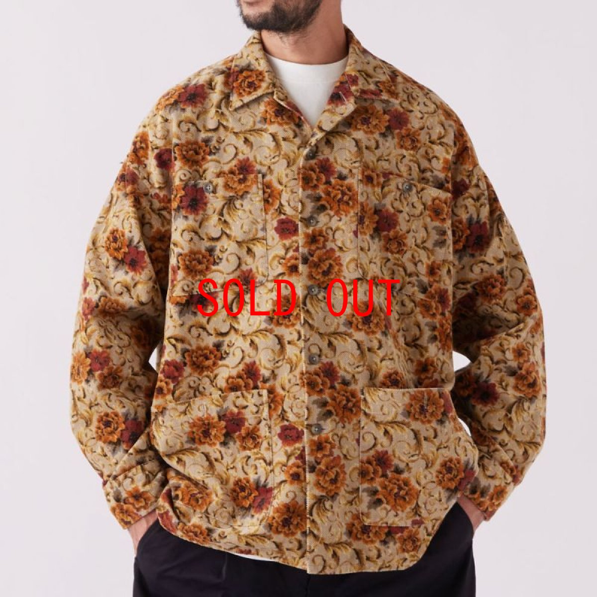 画像1: Gardener Flower Shirt Jacket ゴシック フラワー ライスコード シャツ ジャケット 長袖 Beige  (1)