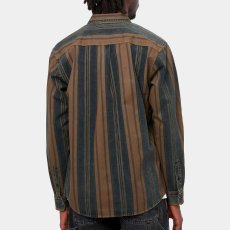 画像7: Maynard Stripe L/S Acid Wash Shirt ストライプ 長袖 シャツ アシッド ウォッシュ Tawny Brown Dark Navy (7)