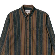 画像4: Maynard Stripe L/S Acid Wash Shirt ストライプ 長袖 シャツ アシッド ウォッシュ Tawny Brown Dark Navy (4)