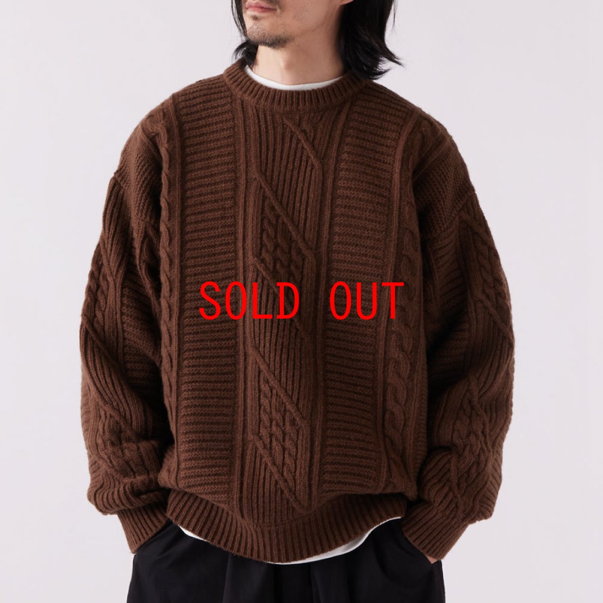 画像1: Gigandhi Fisherman Knit Sweater フィッシャーマン ニット Brown (1)