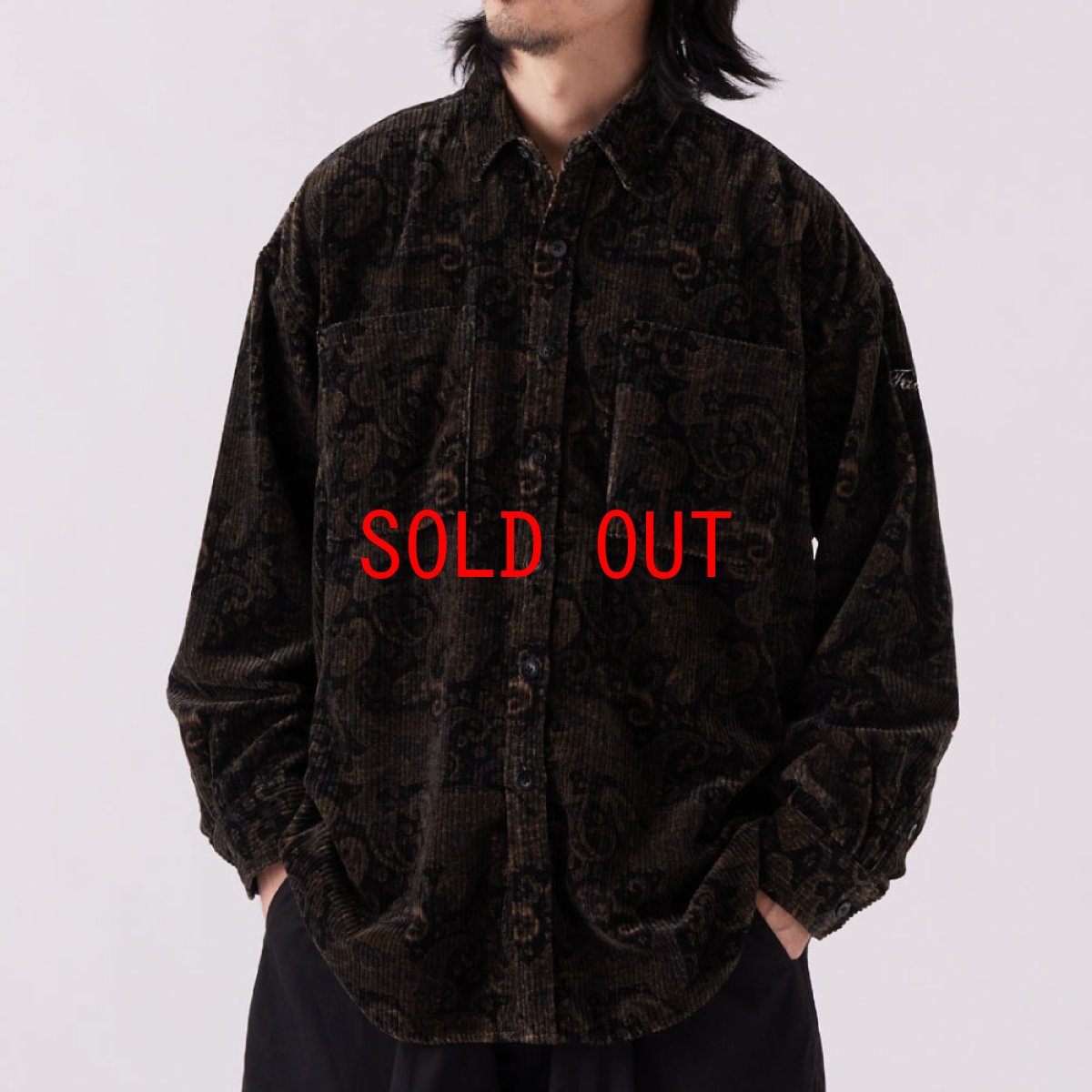 画像1: Walesley Paisley Corduroy Shirt ペイズリー 太畝 コーデュロイ シャツ 長袖 Black (1)