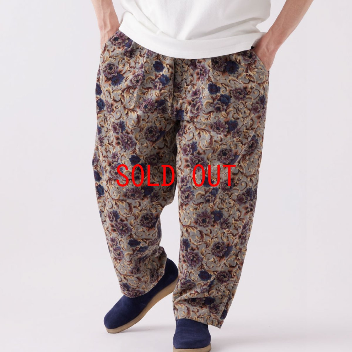 画像1: Gigarose Pants ゴシック フラワー ライスコード ワイド テーパード パンツ Blue (1)