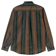 画像3: Maynard Stripe L/S Acid Wash Shirt ストライプ 長袖 シャツ アシッド ウォッシュ Tawny Brown Dark Navy (3)