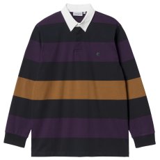 画像2: Hansen L/S Rugby Polo shirt ハンセン 長袖 ボーダー ラグビー ポロ シャツ Black Burgundy (2)