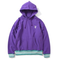 画像1: Striped Rib Small LF Logo US Cotton Hooded Sweatshirt ストライプ リブ ロゴ プルオーバー パーカー スウェット Purple (1)