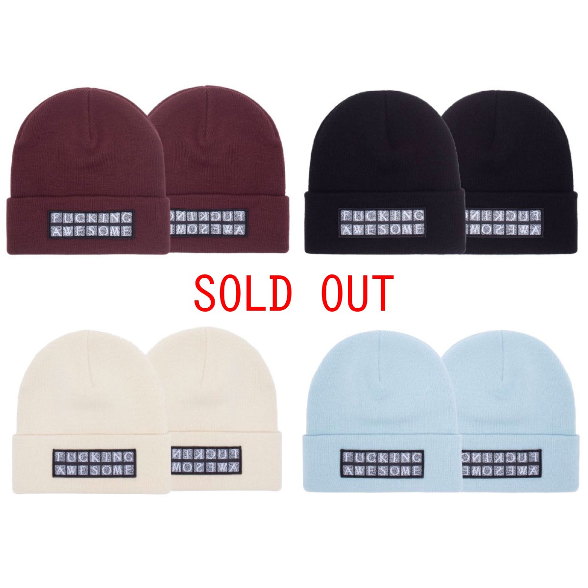 画像1: Hydra Cuff Beanie ロゴ ビーニー ニット キャップ 帽子 Ivory White Light Blue Maroon Red Black (1)