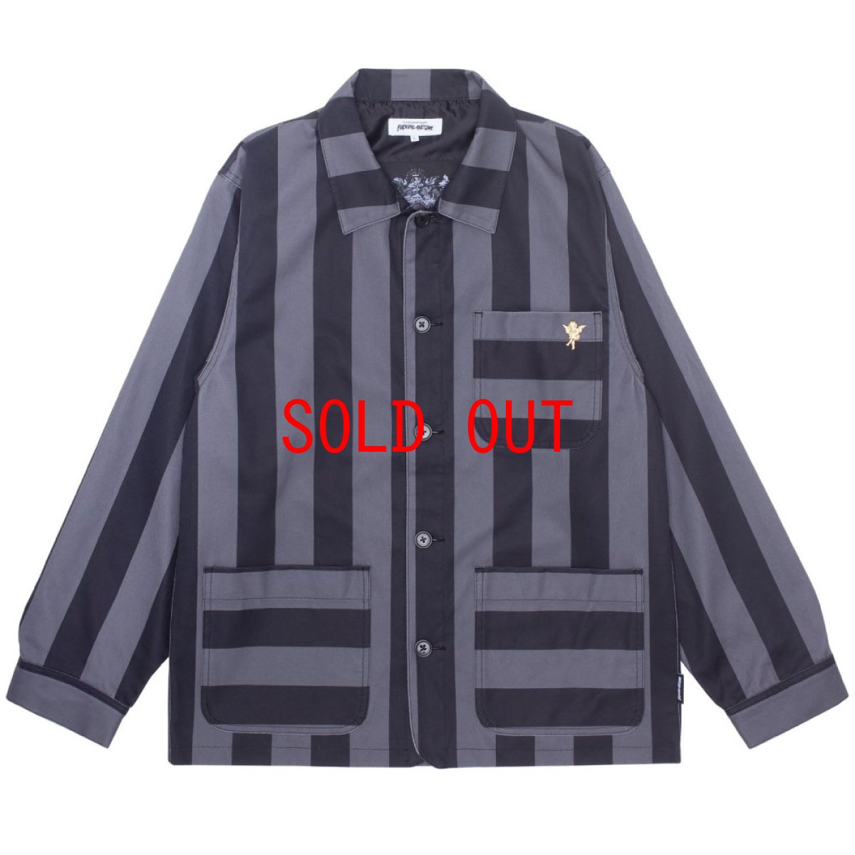 画像2: Filigree Striped Chore Jacket ストライプ ジャケット シャツ Black Grey (2)