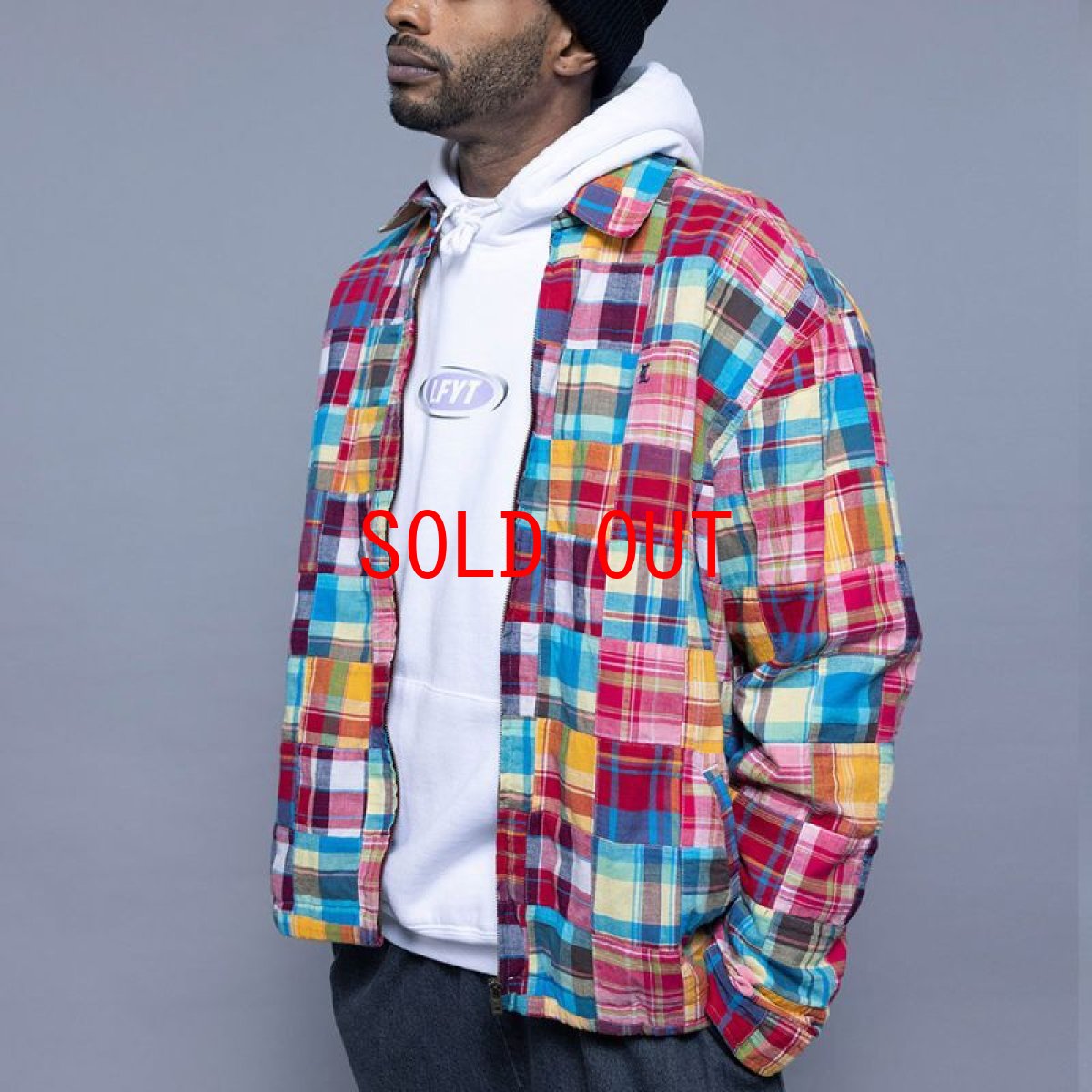 画像1: Patchwork Check Harrington Jacket ハリントン ジャケット マドラス チェック パッチワーク Red (1)