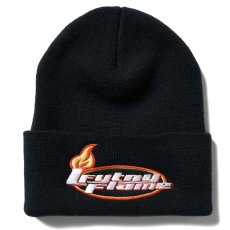 画像2: Flame Logo Long Beanie ニット キャップ ビーニー 帽子 Black Blue ブラック ブルー (2)