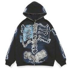 画像2: × Fragment Design Skelton Graffiti Zip Up Sweat Hoodie embroidery フラグメント ジップアップ スウェット パーカー トラヴィス スコット 刺繍 Black by Travis Scott (2)