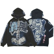 画像1: × Fragment Design Skelton Graffiti Zip Up Sweat Hoodie embroidery フラグメント ジップアップ スウェット パーカー トラヴィス スコット 刺繍 Black by Travis Scott (1)