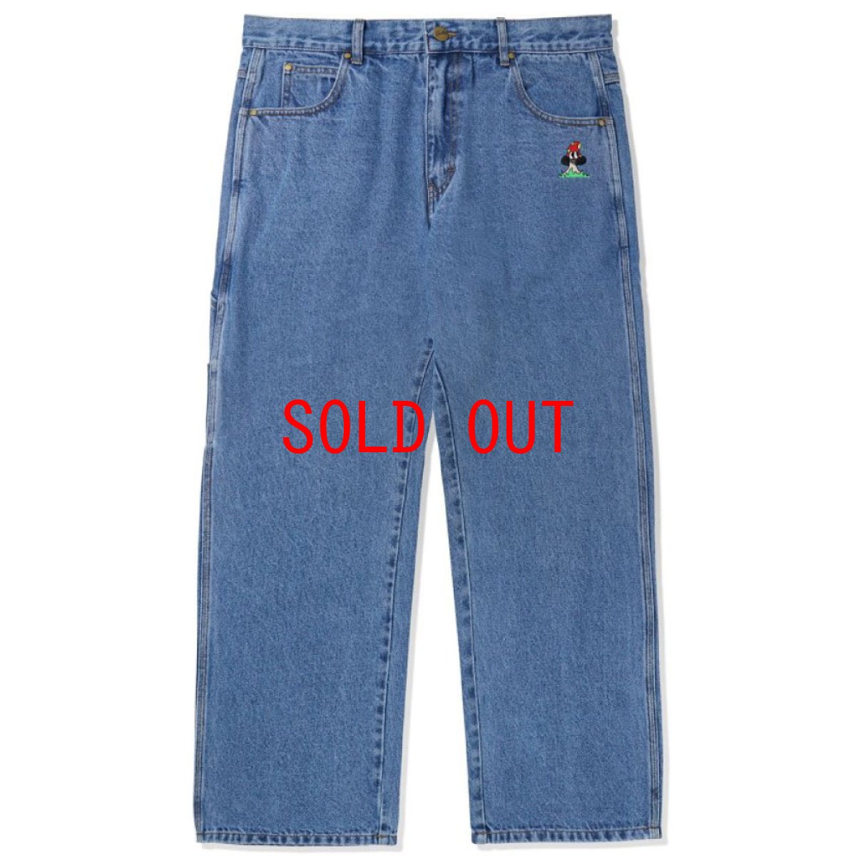 画像4: Mushroom Denim Pants マッシュルーム デニム 刺繍 ルーズフィット パンツ Washed Indigo (4)