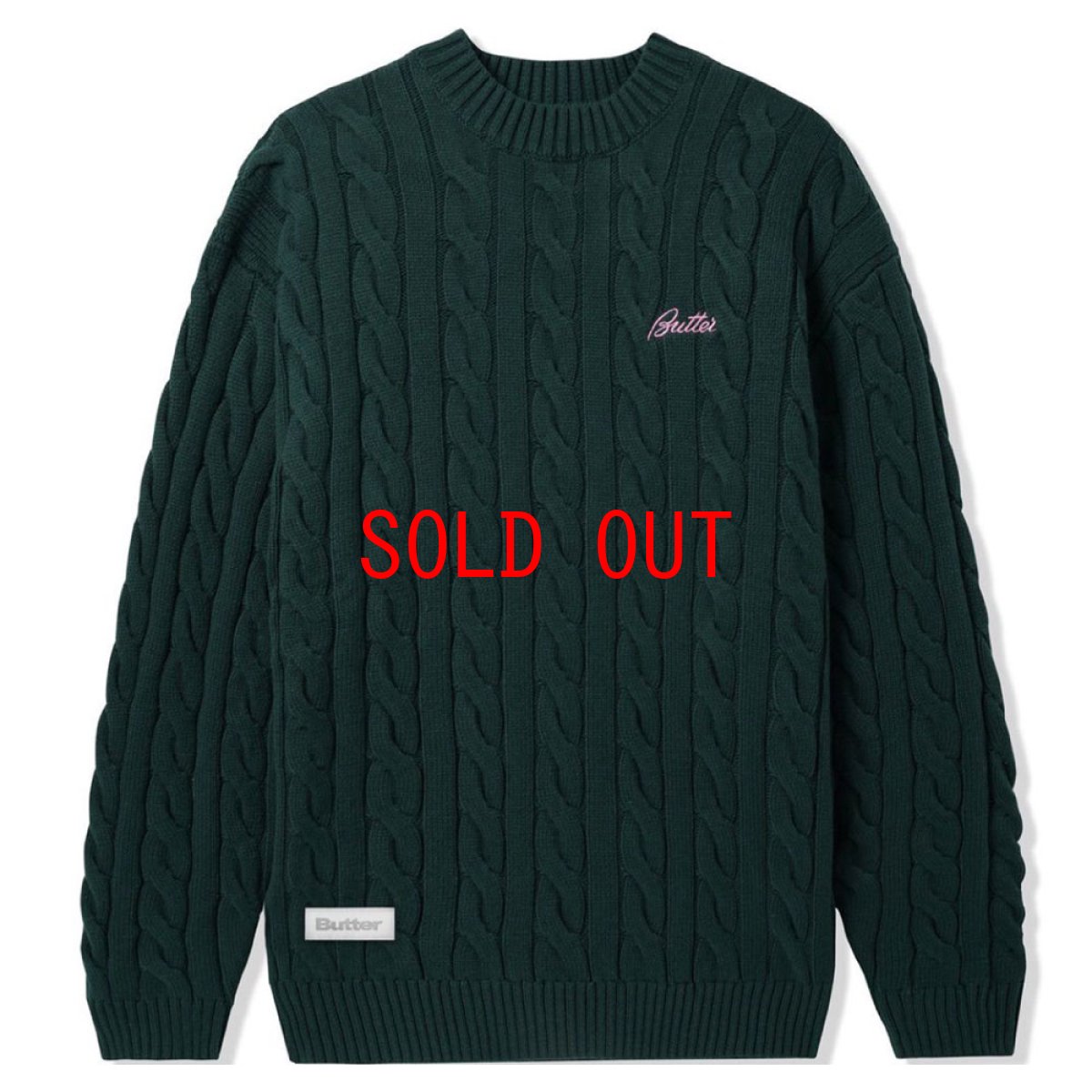 画像1: Cable Knit One Point Sweater クルーネック ニット セーター Forest Green (1)