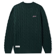 画像1: Cable Knit One Point Sweater クルーネック ニット セーター Forest Green (1)