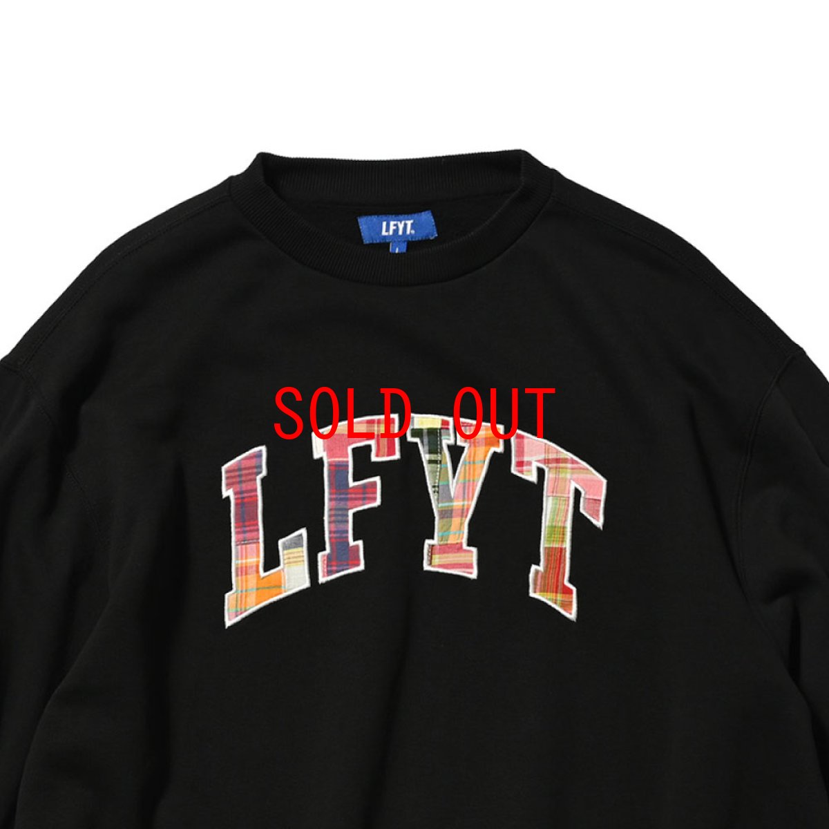 画像2: Patchwork Arch Logo Embroidery Crew Neck Sweatshirt ロゴ チェック パッチ ワーク クルーネック スウェット (2)