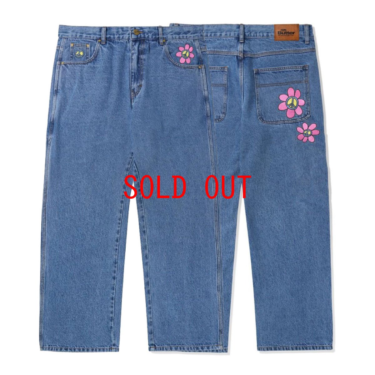 画像1: Flower Denim Jeans Relaxed フラワー デニム リラックス パンツ (1)