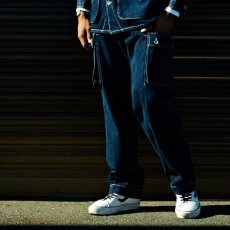 画像1: Washed Denim Cargo Pants Indigo デニム カーゴ パンツ (1)