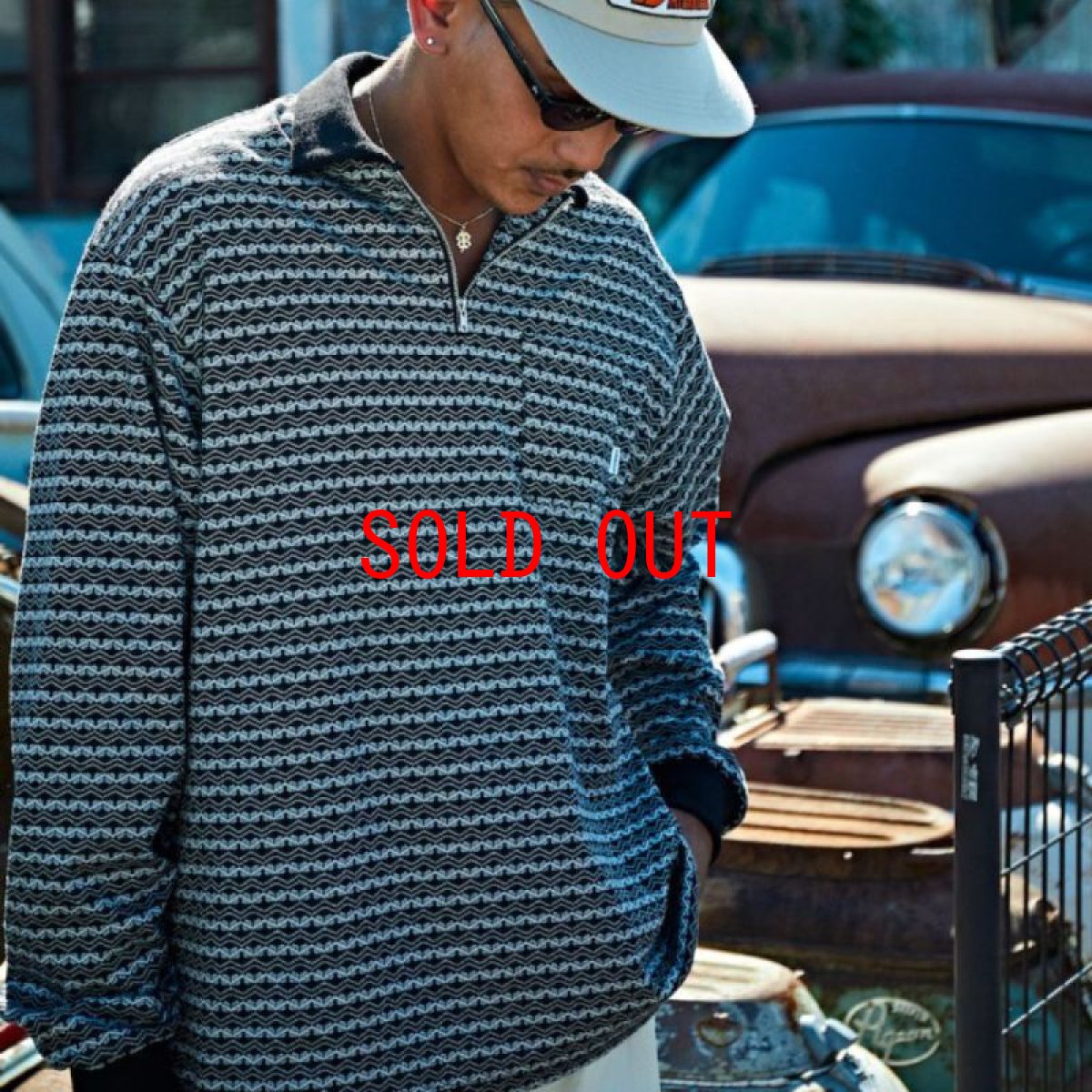 画像1: Patterned Half Zip L/S Polo Shirts Oldie Border ハーフ ジップ ポロ シャツ (1)